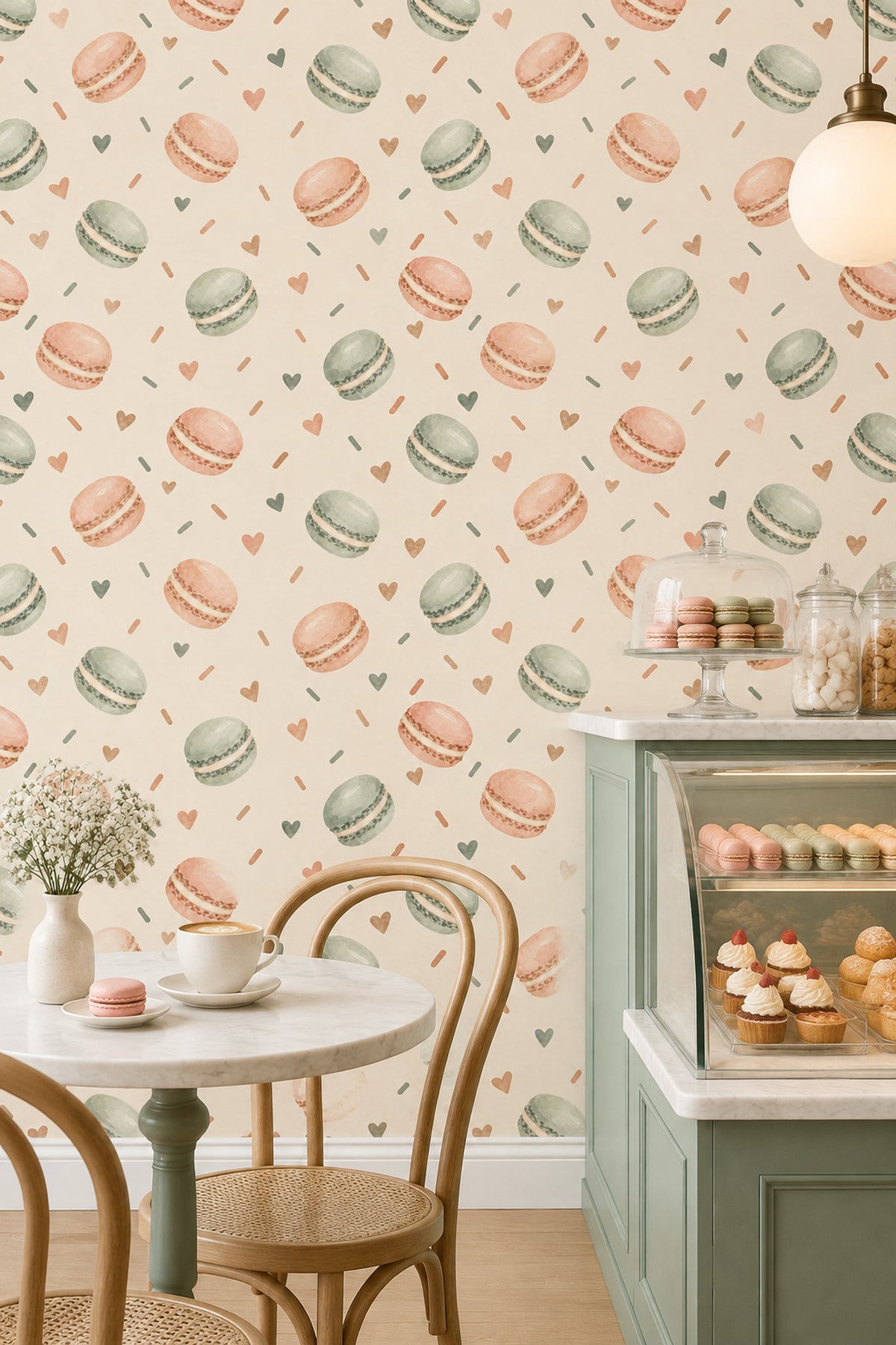 Makaron Desenli Duvar Kağıdı Pastel Mutfak ve Kafe Dekoru