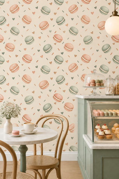 Makaron Desenli Duvar Kağıdı Pastel Mutfak ve Kafe Dekoru