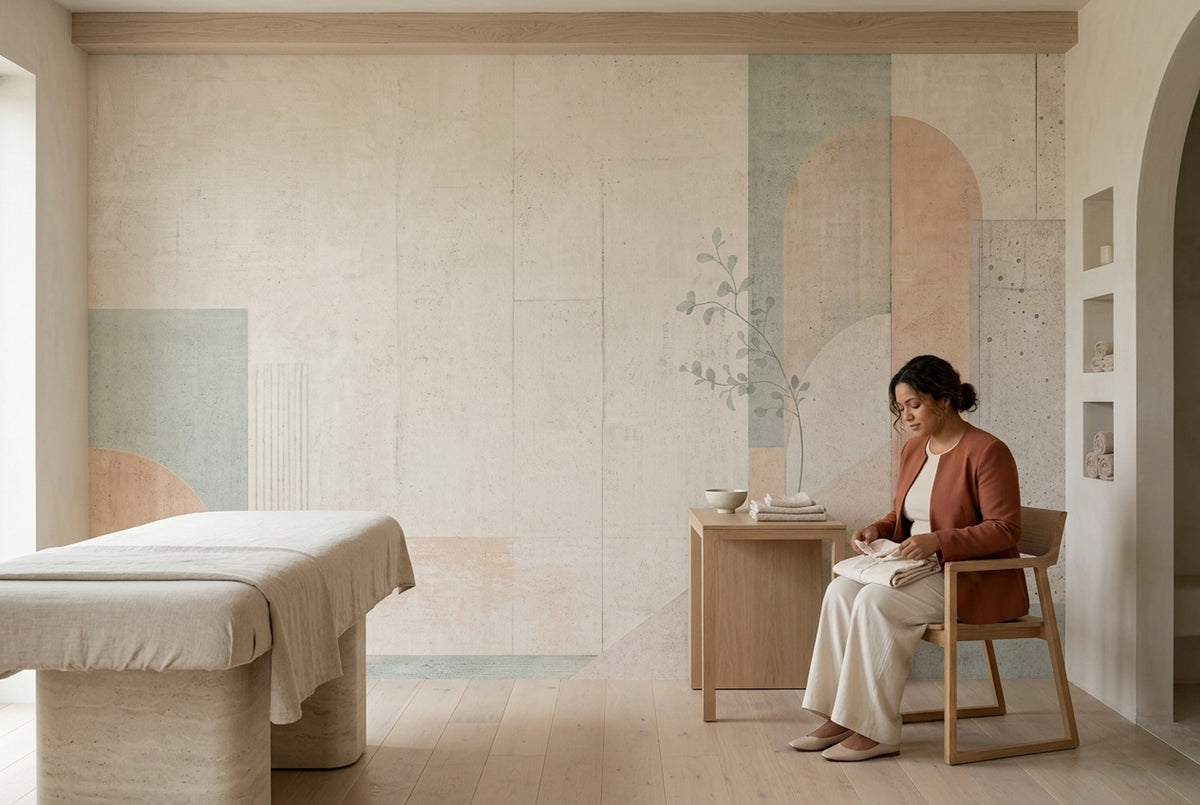 Pastel Geometrik Poster Duvar Kağıdı Bej Yeşil Salon