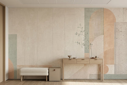 Pastel Geometrik Poster Duvar Kağıdı Bej Yeşil Salon
