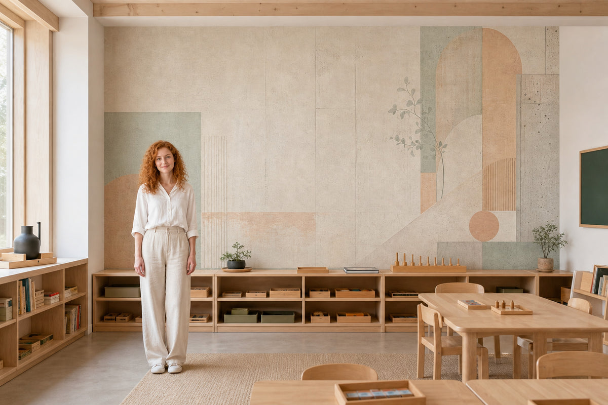 Pastel Geometrik Poster Duvar Kağıdı Bej Yeşil Salon