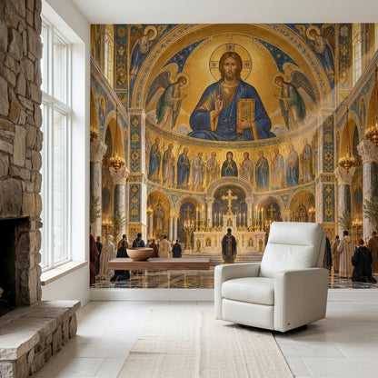 Kilise İçi Mozaik Poster Duvar Kağıdı Altın Mavi Kubbeli