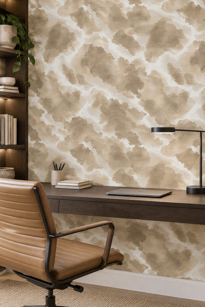 Bej Bulut Desenli Duvar Kağıdı Modern Salon Yatak Odası