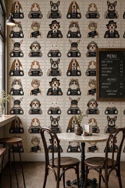 Hayvan Figürlü Duvar Kağıdı Suçlu Fotoğrafı Temalı Bej