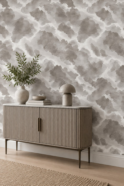 Gri Bulut Desenli Duvar Kağıdı Modern Salon Duvar Dekoru