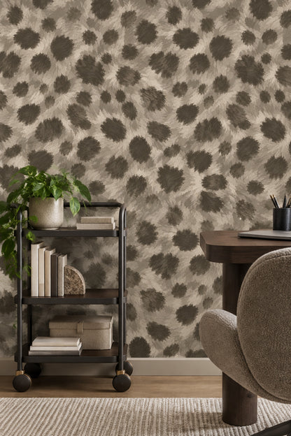 Leopar Desenli Duvar Kağıdı Bej Gri Modern Salon
