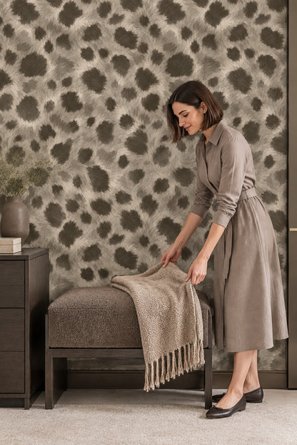 Leopar Desenli Duvar Kağıdı Bej Gri Modern Salon