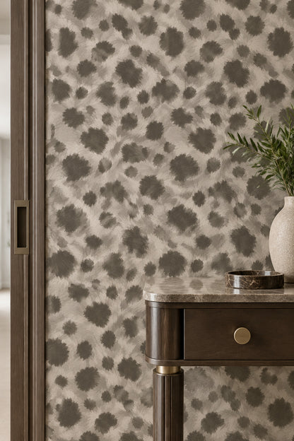 Leopar Desenli Duvar Kağıdı Bej Gri Modern Salon