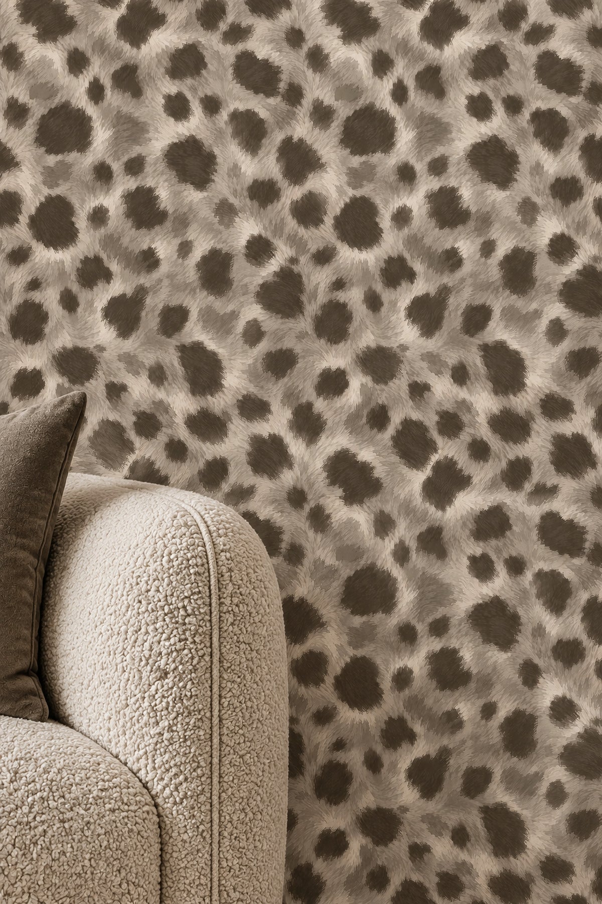 Leopar Desenli Duvar Kağıdı Bej Gri Modern Salon