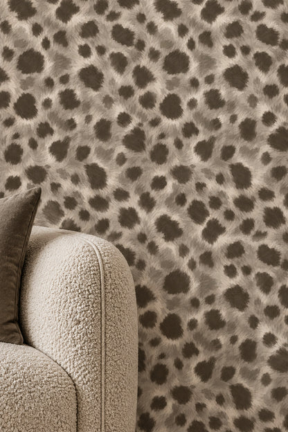 Leopar Desenli Duvar Kağıdı Bej Gri Modern Salon