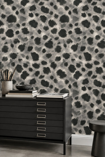 Leopar Desenli Duvar Kağıdı Gri Siyah Modern Salon