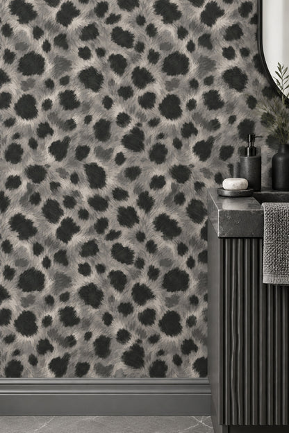 Leopar Desenli Duvar Kağıdı Gri Siyah Modern Salon