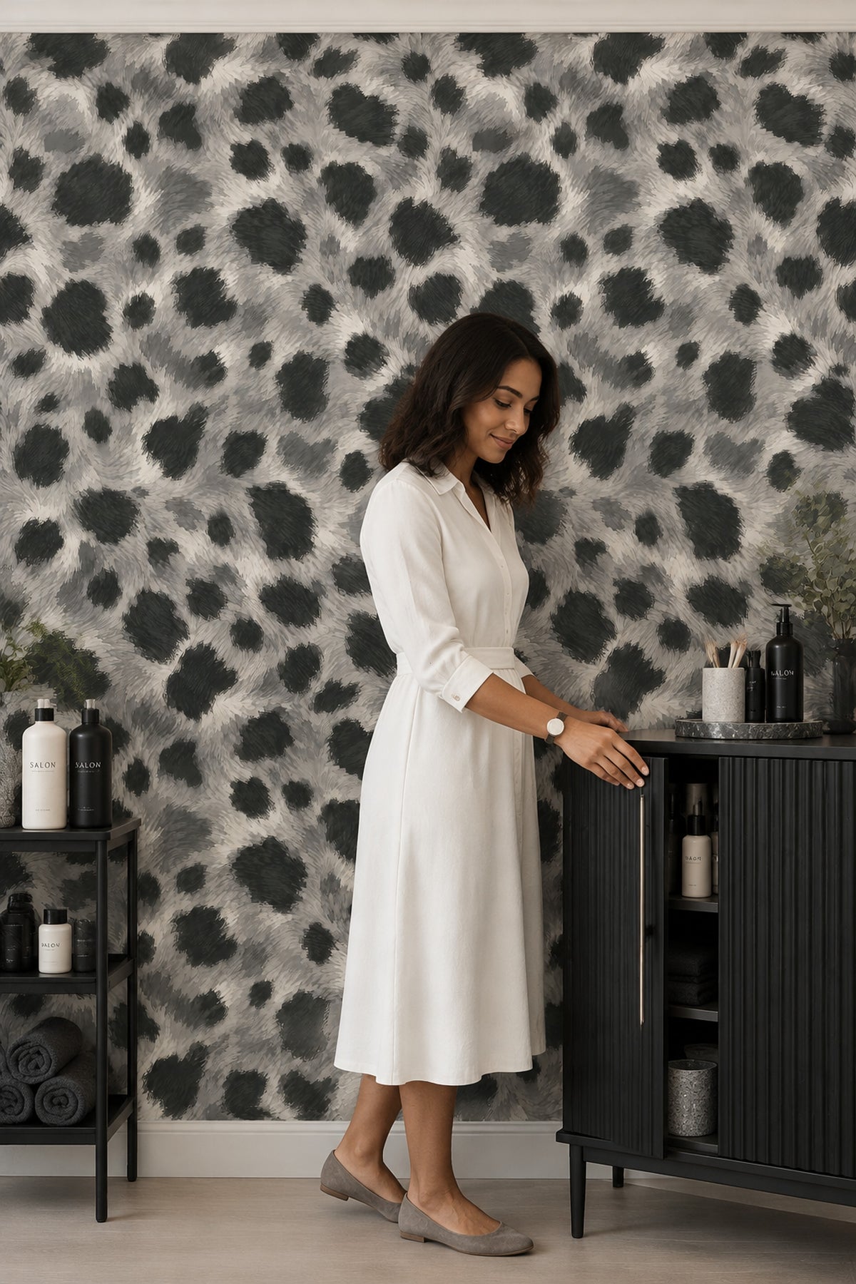 Leopar Desenli Duvar Kağıdı Gri Siyah Modern Salon