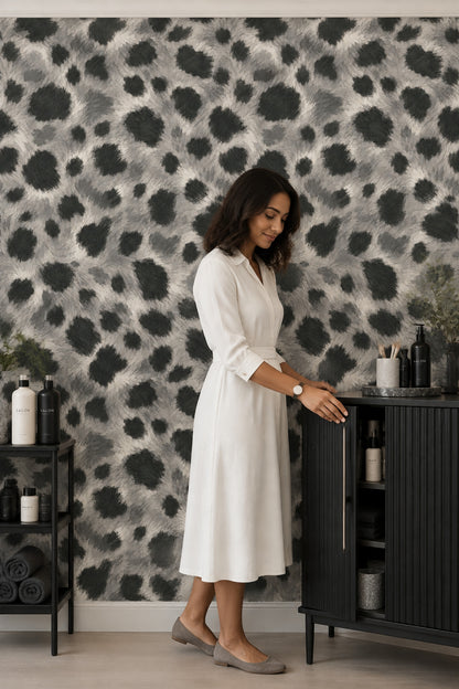 Leopar Desenli Duvar Kağıdı Gri Siyah Modern Salon