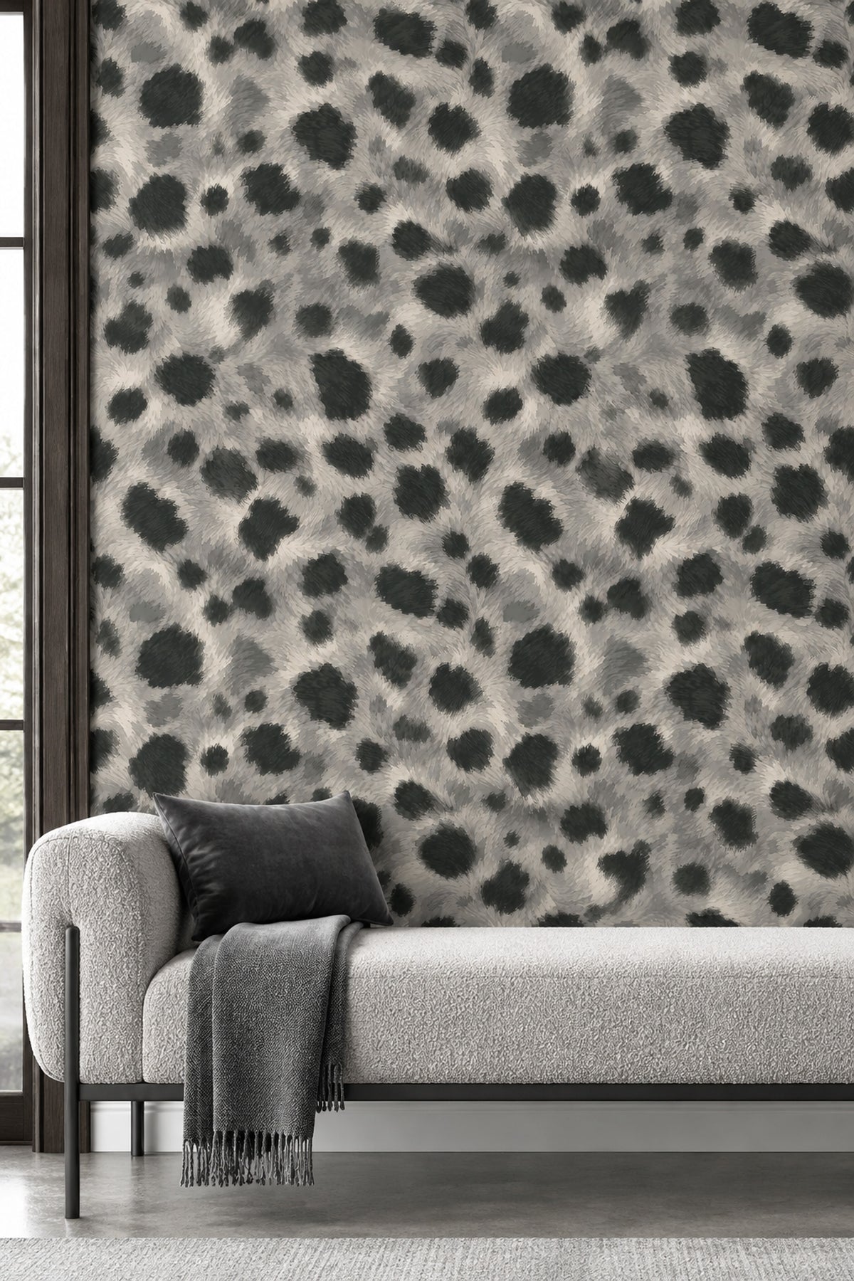 Leopar Desenli Duvar Kağıdı Gri Siyah Modern Salon
