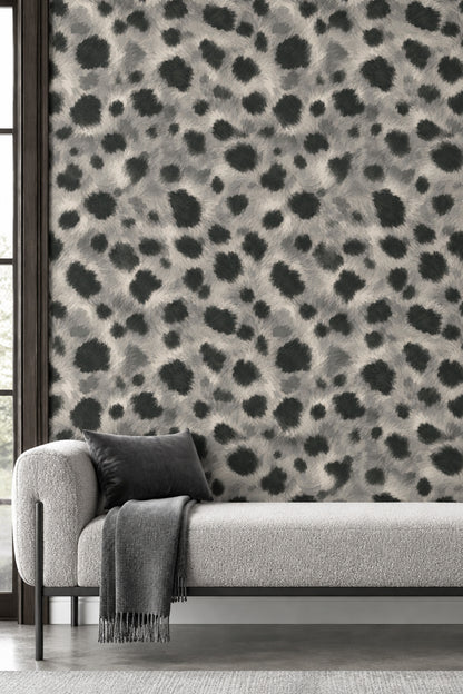 Leopar Desenli Duvar Kağıdı Gri Siyah Modern Salon