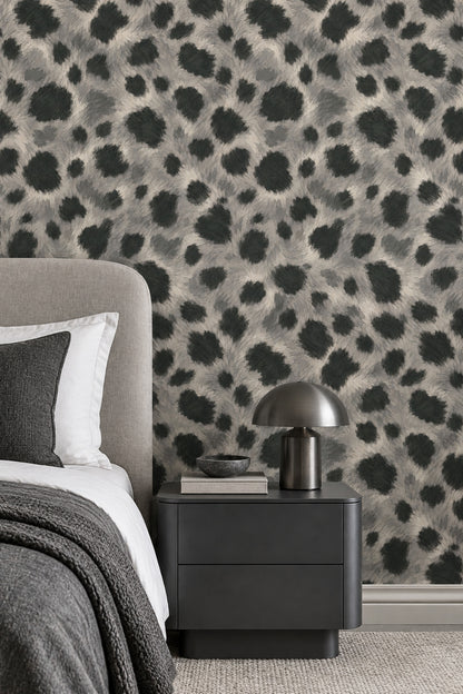Leopar Desenli Duvar Kağıdı Gri Siyah Modern Salon