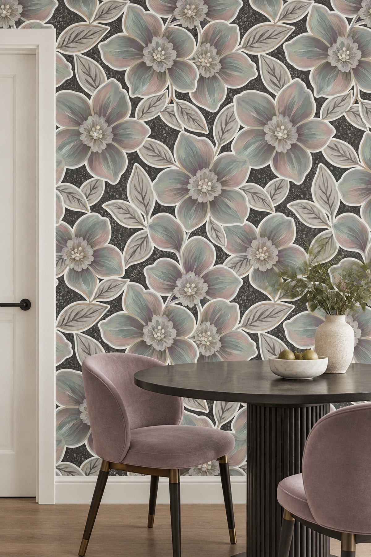 Büyük Çiçek Desenli Duvar Kağıdı Pastel Renkli Salon