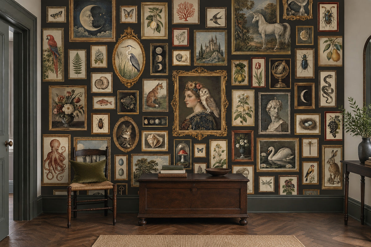 Galeri Duvarı Kolaj Poster Duvar Kağıdı Koyu Yeşil Salon