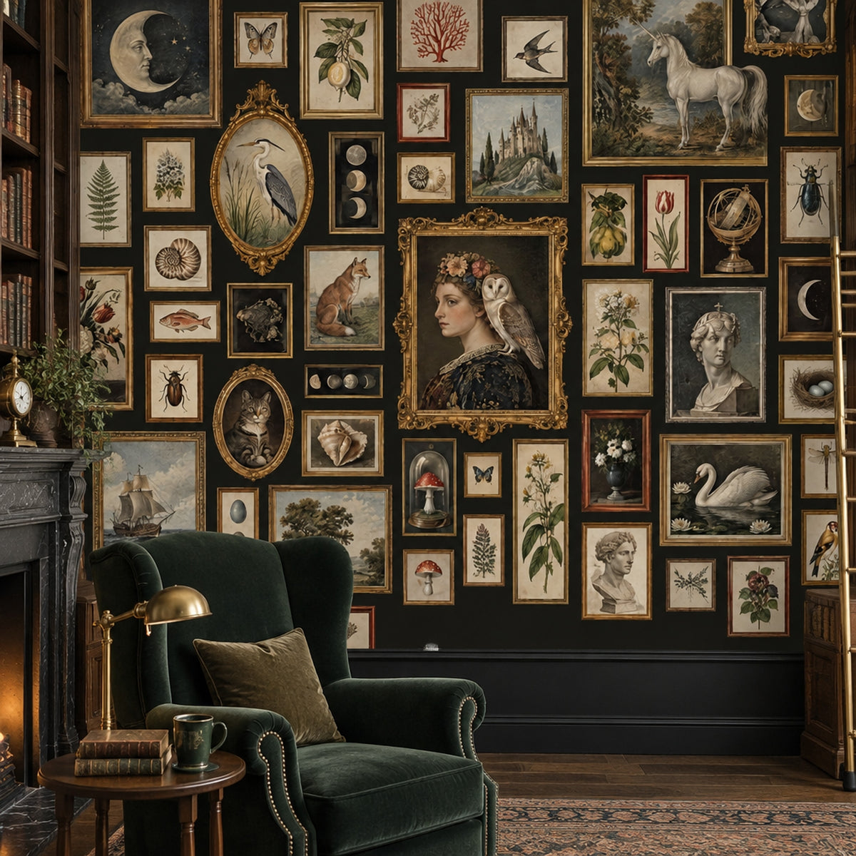 Galeri Duvarı Kolaj Poster Duvar Kağıdı Koyu Yeşil Salon