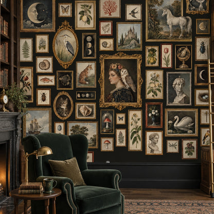 Galeri Duvarı Kolaj Poster Duvar Kağıdı Koyu Yeşil Salon