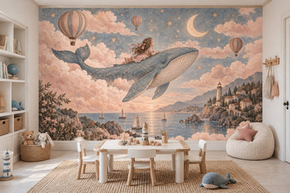 Balinalı Gökyüzü Poster Duvar Kağıdı Pastel Çocuk Odası
