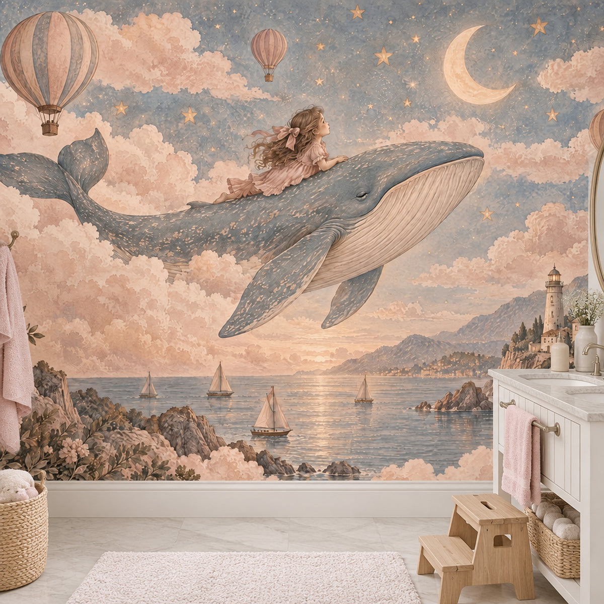 Balinalı Gökyüzü Poster Duvar Kağıdı Pastel Çocuk Odası