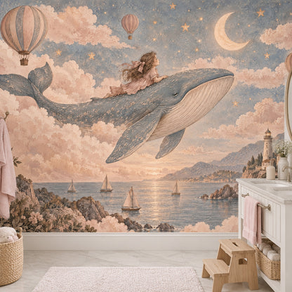 Balinalı Gökyüzü Poster Duvar Kağıdı Pastel Çocuk Odası
