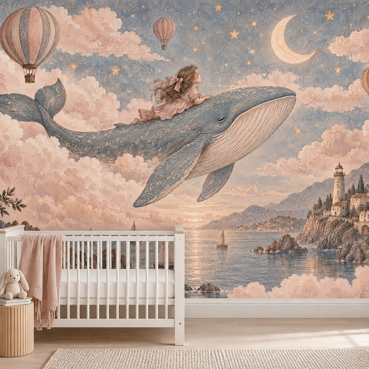 Balinalı Gökyüzü Poster Duvar Kağıdı Pastel Çocuk Odası