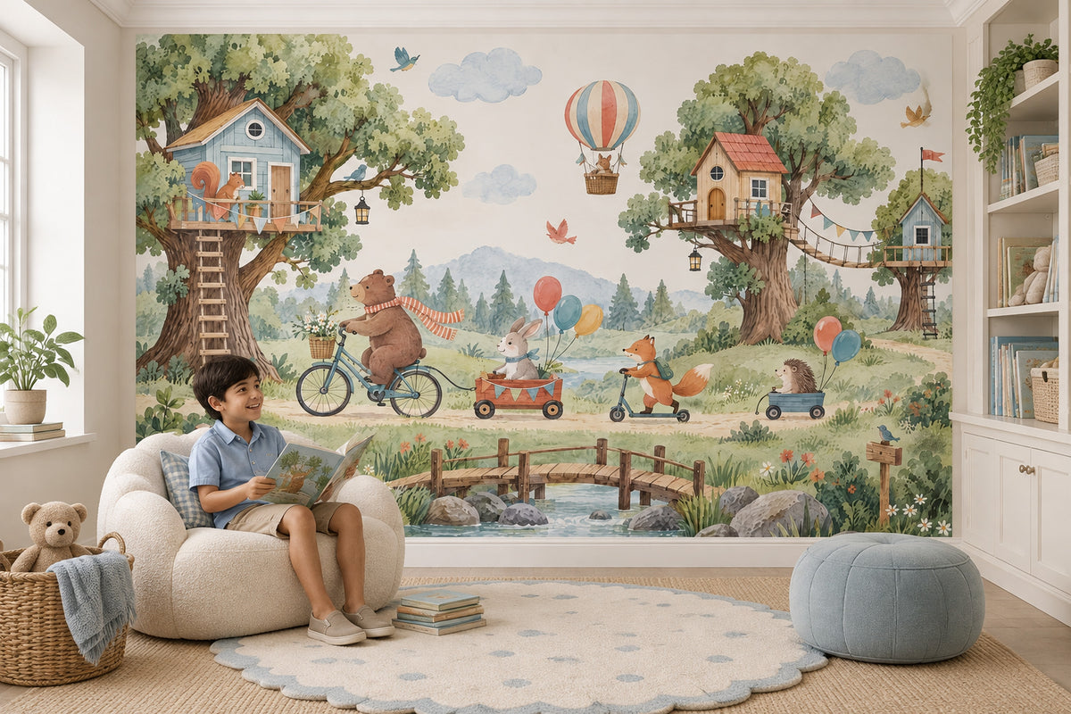 Orman Hayvanlı Poster Duvar Kağıdı Çocuk Odası Pastel