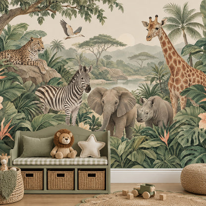 Safari Hayvanlı Poster Duvar Kağıdı Yeşil Çocuk Odası