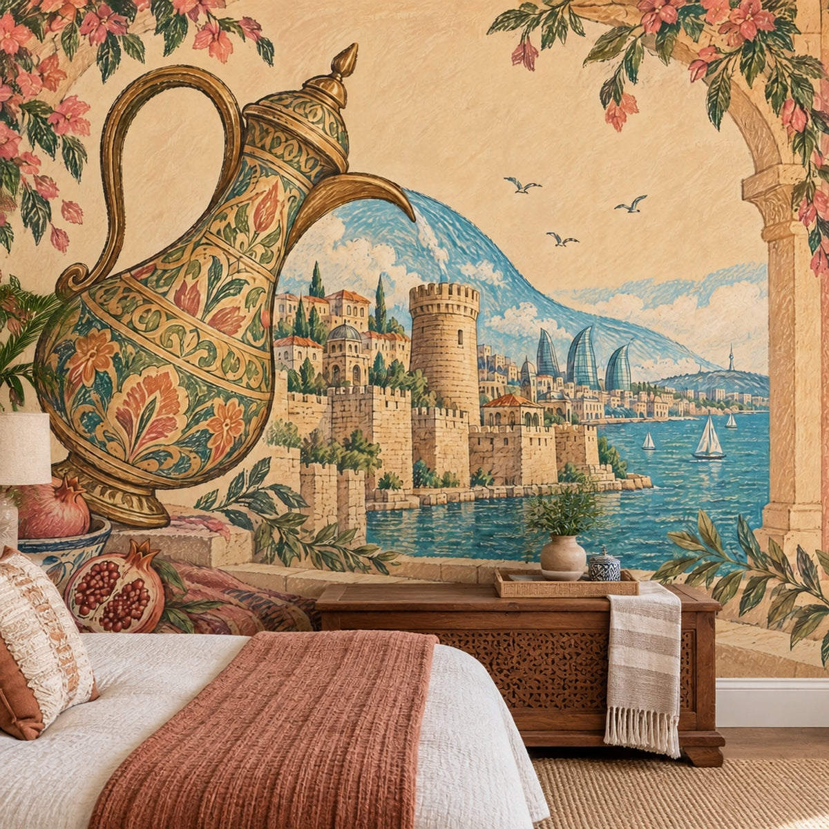 İstanbul Manzaralı Poster Duvar Kağıdı Osmanlı Motifli Turkuaz