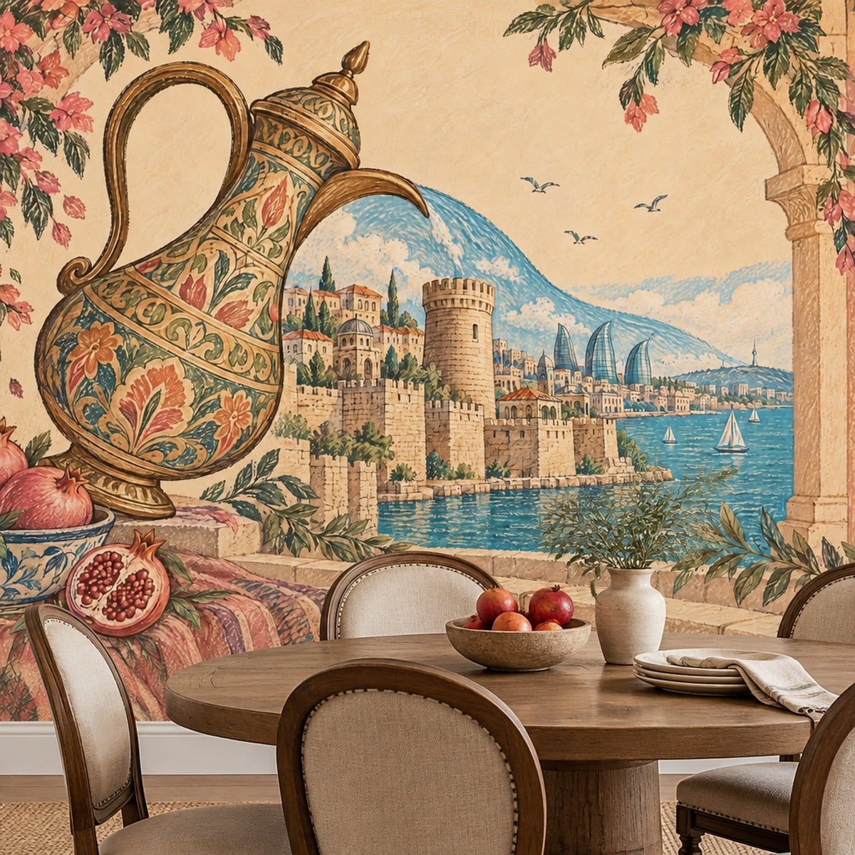 İstanbul Manzaralı Poster Duvar Kağıdı Osmanlı Motifli Turkuaz