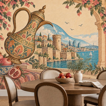 İstanbul Manzaralı Poster Duvar Kağıdı Osmanlı Motifli Turkuaz