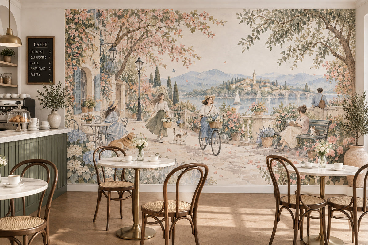 Çiçekli Göl Manzaralı Poster Duvar Kağıdı Pastel Salon