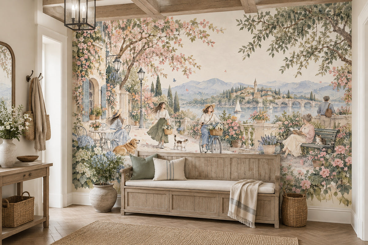 Çiçekli Göl Manzaralı Poster Duvar Kağıdı Pastel Salon