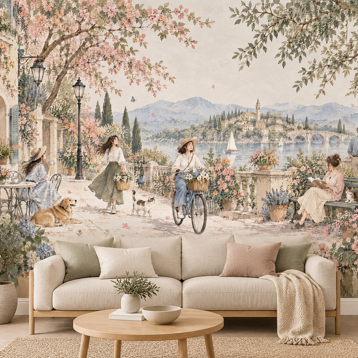 Çiçekli Göl Manzaralı Poster Duvar Kağıdı Pastel Salon