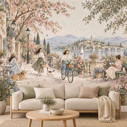 Çiçekli Göl Manzaralı Poster Duvar Kağıdı Pastel Salon