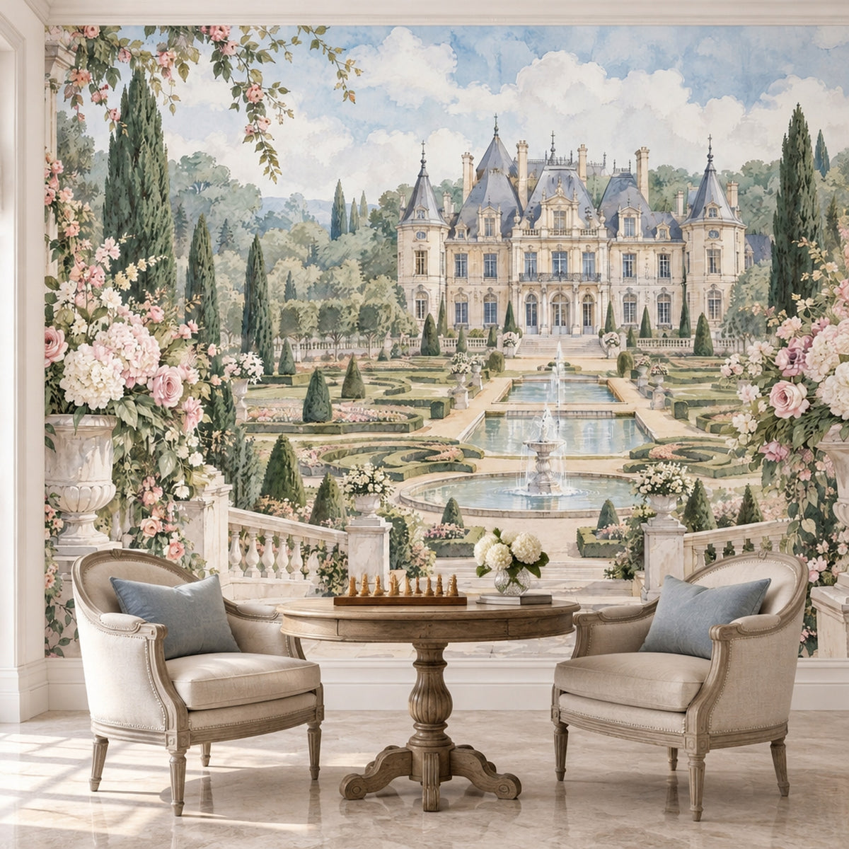 Şato Bahçesi Manzaralı Poster Duvar Kağıdı Pastel Salon