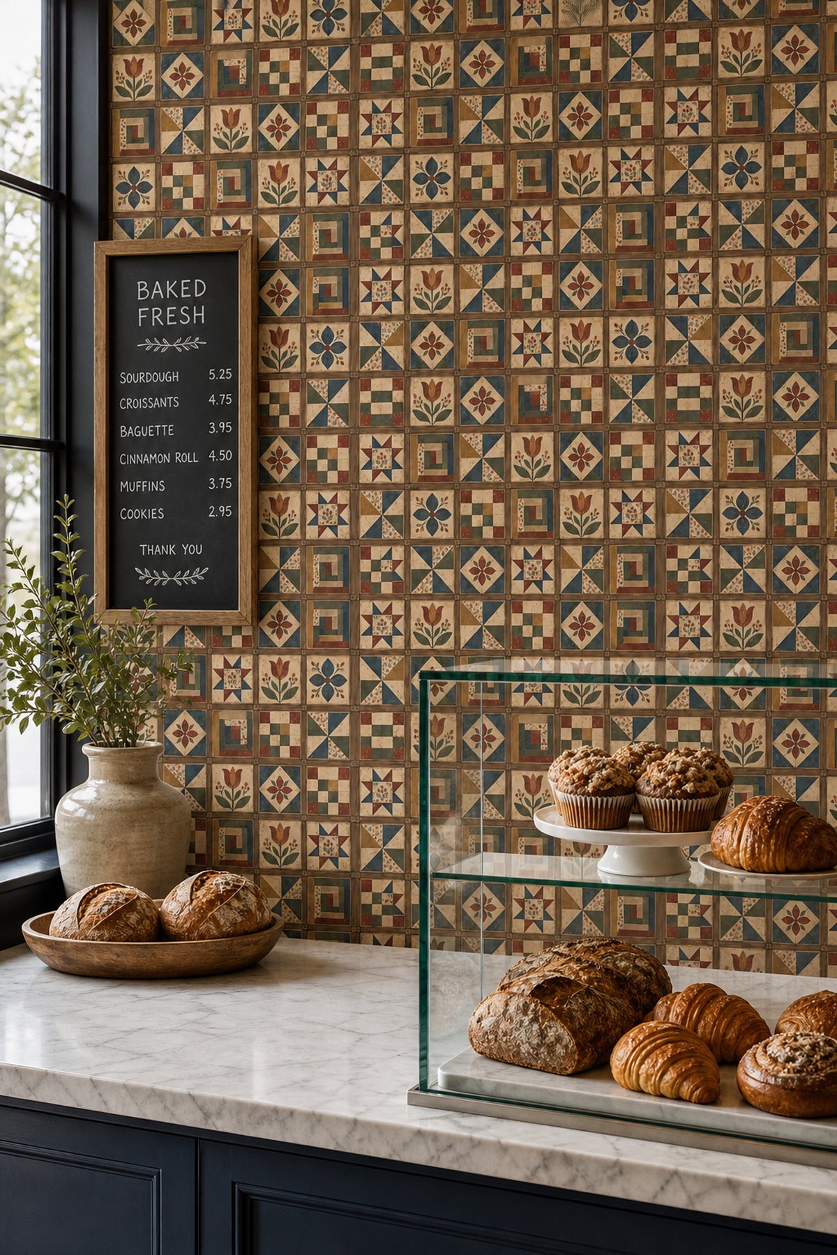 Patchwork Çini Desenli Duvar Kağıdı Renkli Retro Salon