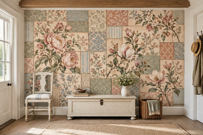 Patchwork Çiçek Desenli Poster Duvar Kağıdı Pastel Salon