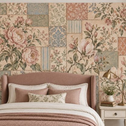 Patchwork Çiçek Desenli Poster Duvar Kağıdı Pastel Salon